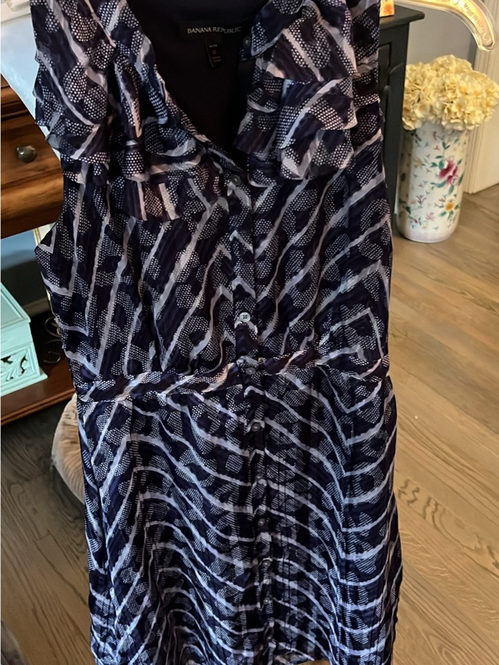 Banana Republic Navy and White Abstract Maxi Dress